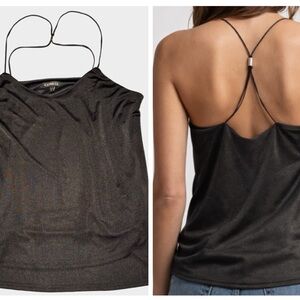 EXPRESS Black Satin Strappy Back Minimalist Night Out Top